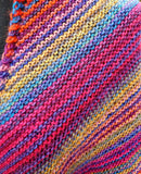 KALEIDOSCOPE Wool Striped Knitted "Sunset" Triangle Shawl | Medium | Pink Purple Blue Orange | Free Shawl Pin