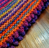 KALEIDOSCOPE Wool Striped Knitted "Sunset" Triangle Shawl | Medium | Pink Purple Blue Orange | Free Shawl Pin