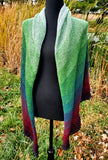 AURORA WRAP Gradient Knitted Shawl or Triangle Scarf | Large | Maroon Green Black | Free Shawl Pin