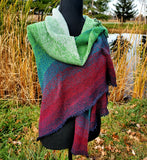 AURORA WRAP Gradient Knitted Shawl or Triangle Scarf | Large | Maroon Green Black | Free Shawl Pin