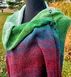 AURORA WRAP Gradient Knitted Shawl or Triangle Scarf | Large | Maroon Green Black | Free Shawl Pin