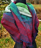 AURORA WRAP Gradient Knitted Shawl or Triangle Scarf | Large | Maroon Green Black | Free Shawl Pin