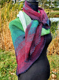 AURORA WRAP Gradient Knitted Shawl or Triangle Scarf | Large | Maroon Green Black | Free Shawl Pin