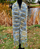 Blue and Yellow Lace Merino Wool Blend Scarf | Tunisian Crochet Extra Long Scarf | USA Made