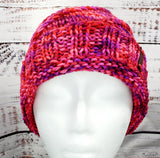 Women's Hot Pink "Twist" Merino Wool Beanie | Hand Knitted Winter Hat | USA Made | Pink Purple