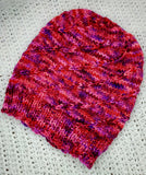 Women's Hot Pink "Twist" Merino Wool Beanie | Hand Knitted Winter Hat | USA Made | Pink Purple